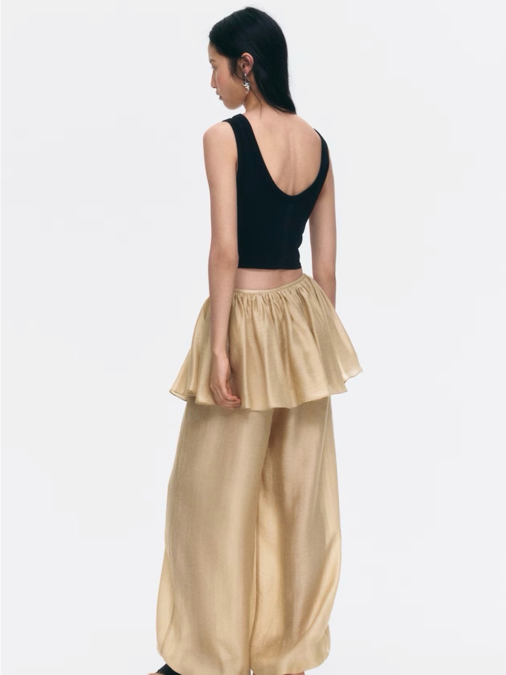 Gold Tiered Balloon leg pants with layered skirt